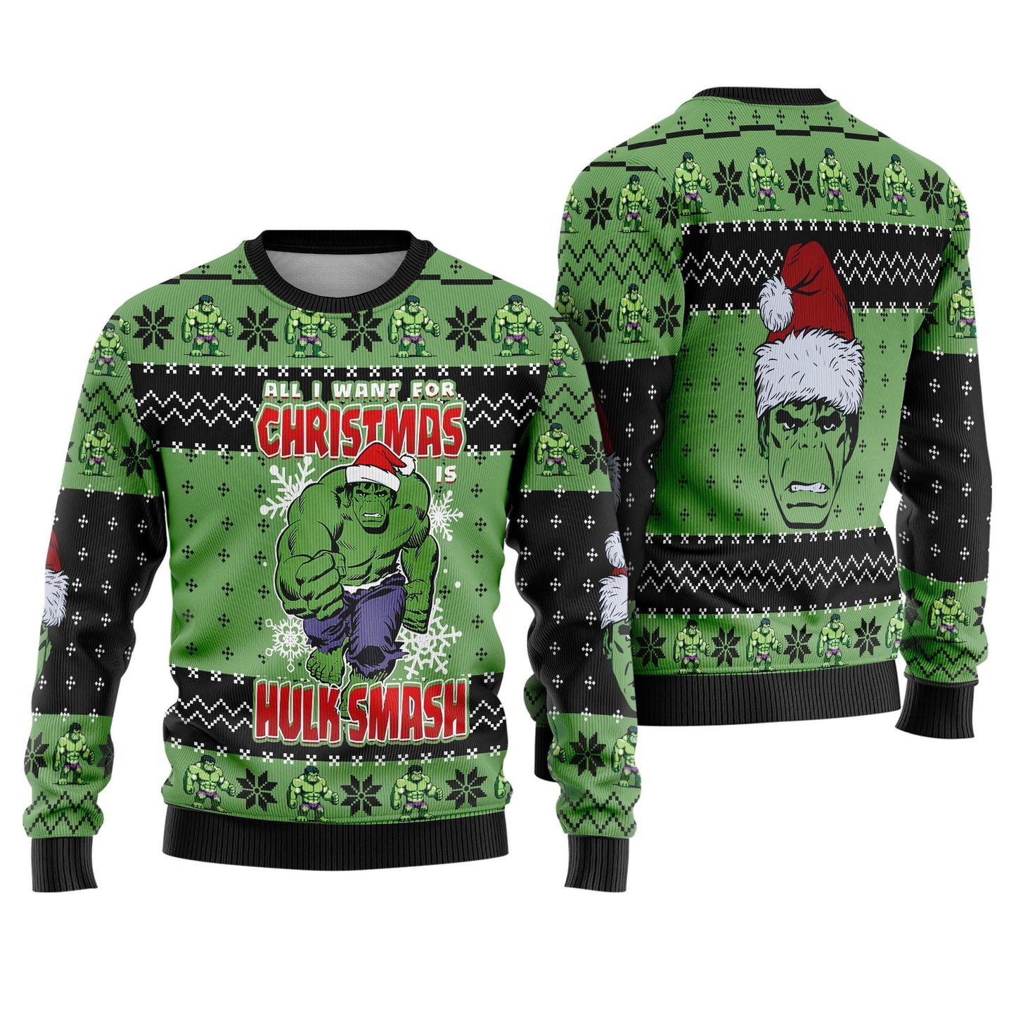 All I Want For Christmas Hulk Smash Ugly Sweater, The Incredible Hulk Ugly Christmas, Funny Superhero Xmas 2025, Santa Hat Hulk Christmas