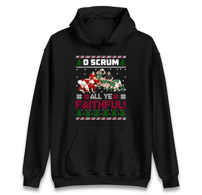 O Scrum All Ye Faithful Funny Rugby Christmas Jumper, Offensive Xmas Funny Christmas Jumper, Xmas Rude Adults Humorous Hoodie, Christmas Top