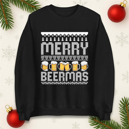 Funny Ugly Christmas Jumper Merry Beermas Beer Lover, Funny Xmas Drinking Hoodie, Alcohol Party Christmas T Shirt, Festive Beer Gift Top