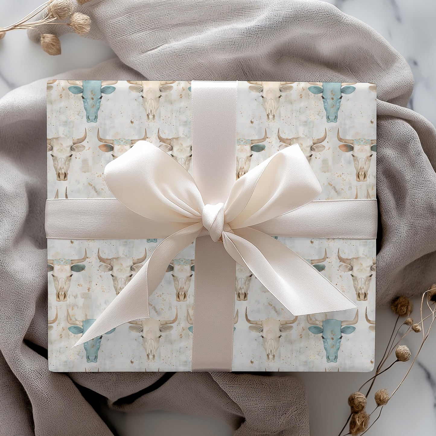 Western Skull Gift Wrap Papers - Vintage Western Print Wrapping Paper - Bull Skull Gift Paper