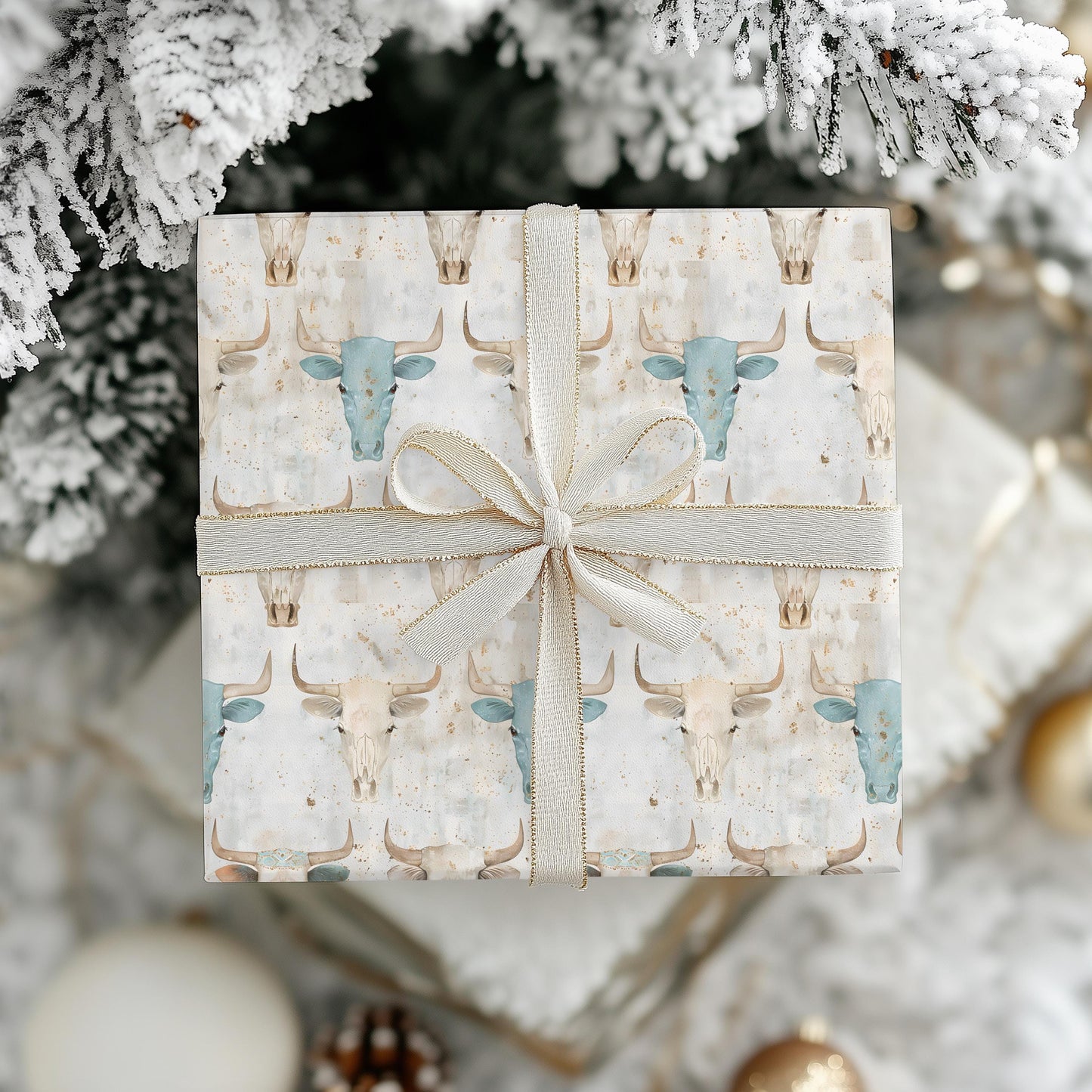 Western Skull Gift Wrap Papers - Vintage Western Print Wrapping Paper - Bull Skull Gift Paper