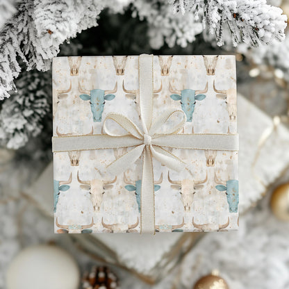 Western Skull Gift Wrap Papers - Vintage Western Print Wrapping Paper - Bull Skull Gift Paper