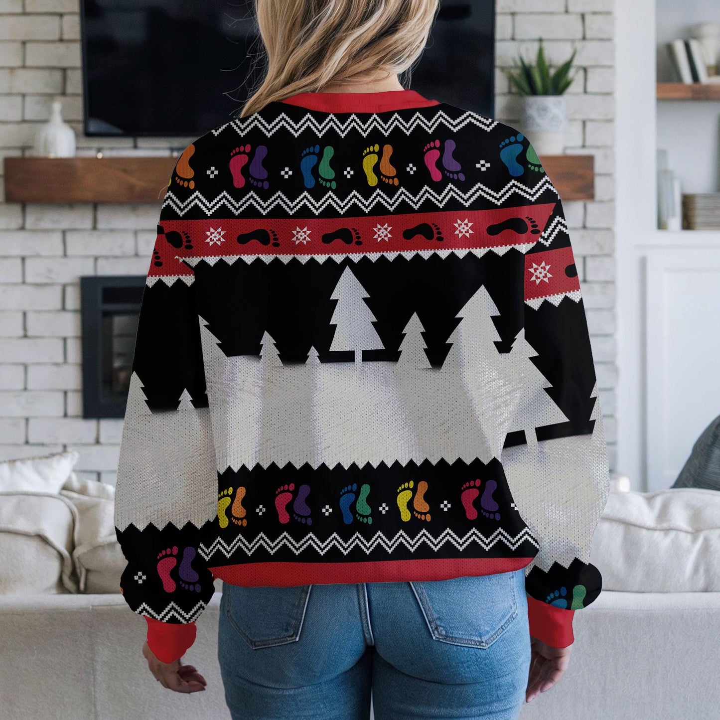 Squatching Through The Snow Bigfoot Ugly Christmas Sweater, Funny Sasquatch Unicorn Holiday Sweatshirt, Novelty Xmas Party Jumper Outfit