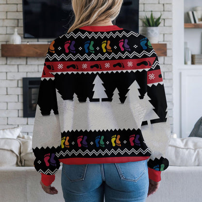 Squatching Through The Snow Bigfoot Ugly Christmas Sweater, Funny Sasquatch Unicorn Holiday Sweatshirt, Novelty Xmas Party Jumper Outfit