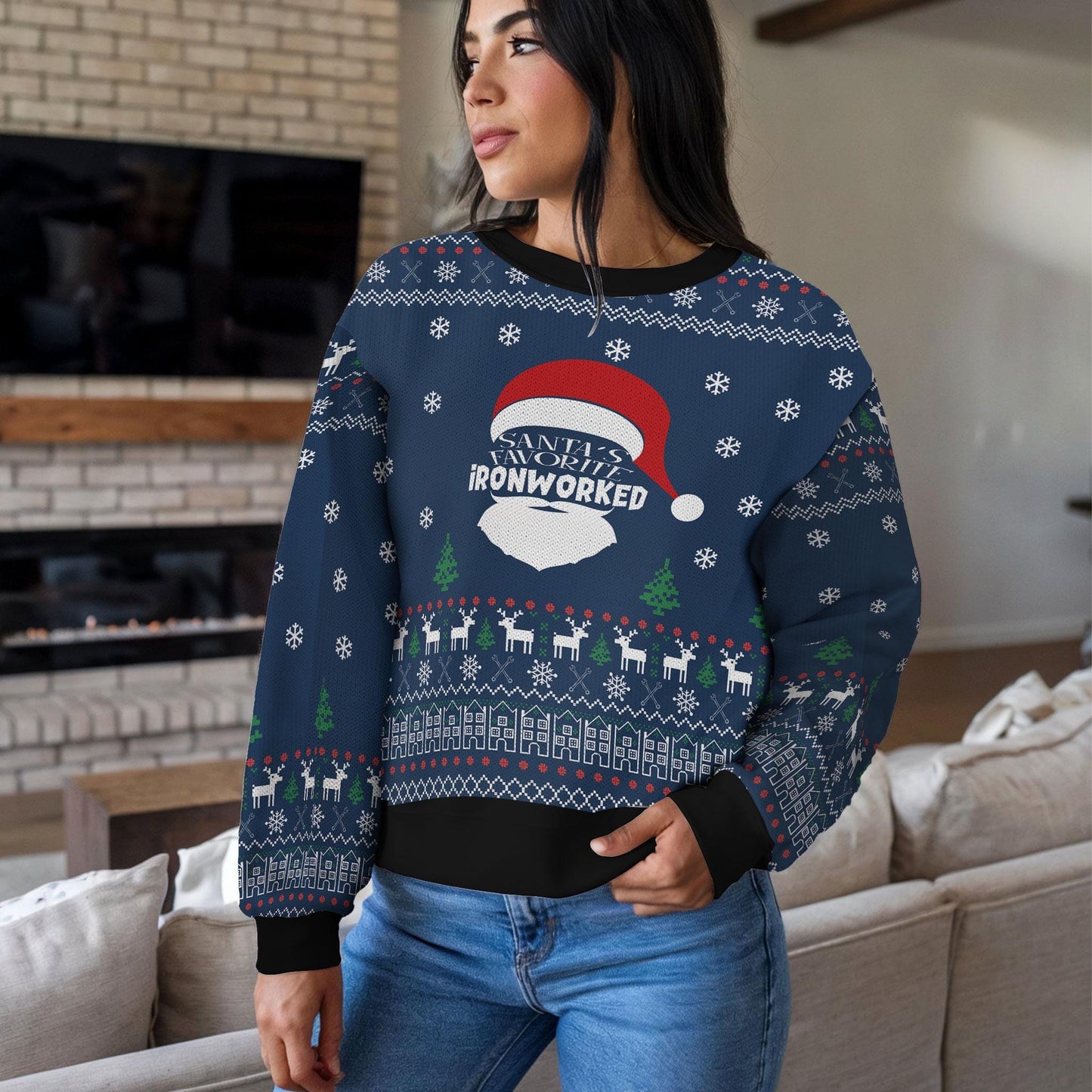 Santa’s Favorite Ironworker Ugly Christmas Sweater, Funny Construction Worker Holiday Sweatshirt, Christmas Gift for Ironworkers