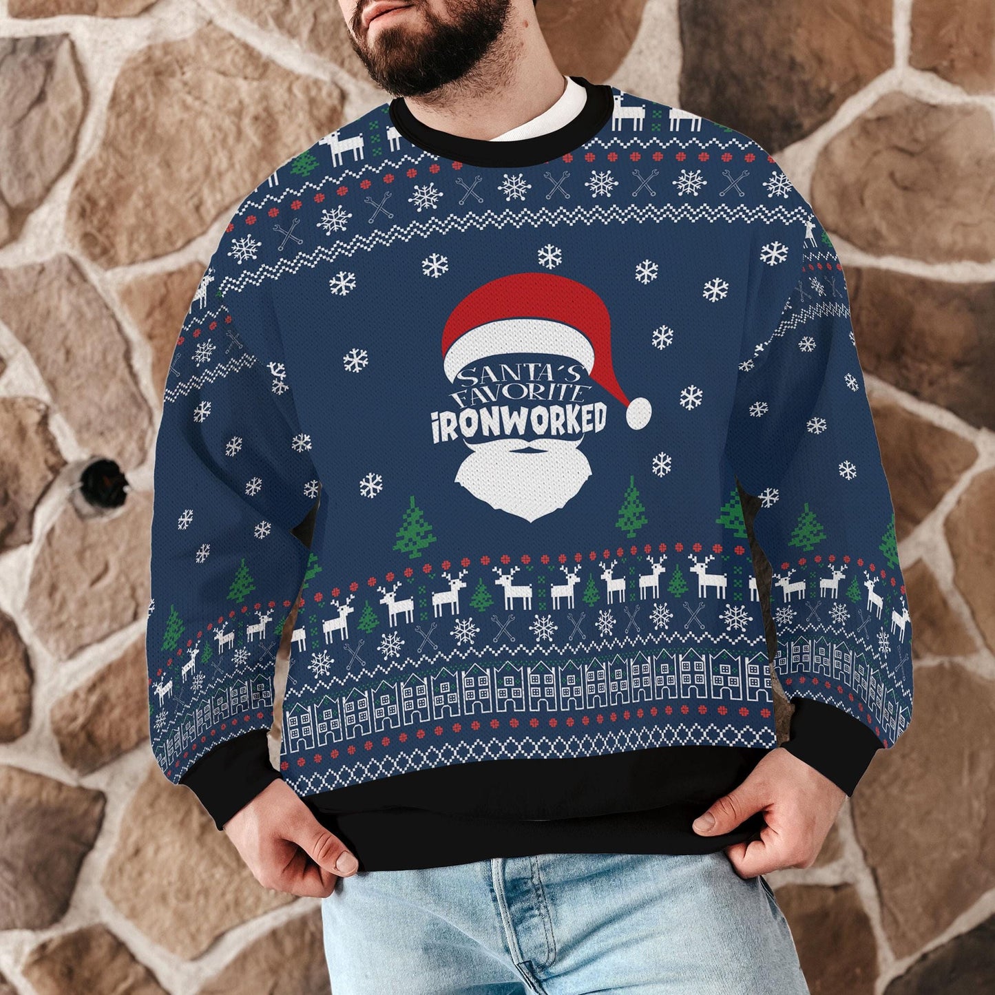 Santa’s Favorite Ironworker Ugly Christmas Sweater, Funny Construction Worker Holiday Sweatshirt, Christmas Gift for Ironworkers