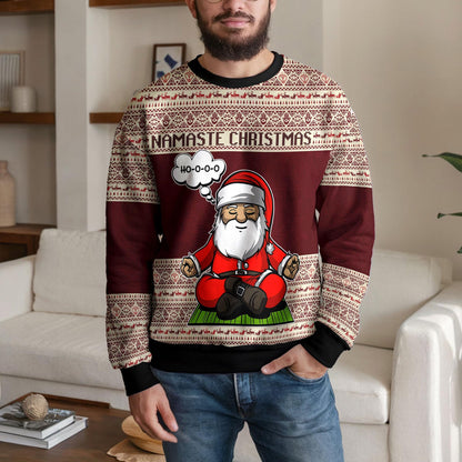 Namaste Christmas Ugly Sweater, Funny Yoga Santa Sweatshirt for Men Women, Holiday Meditation Xmas Jumper, Cozy Party Gift Sweater