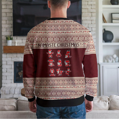 Namaste Christmas Ugly Sweater, Funny Yoga Santa Sweatshirt for Men Women, Holiday Meditation Xmas Jumper, Cozy Party Gift Sweater