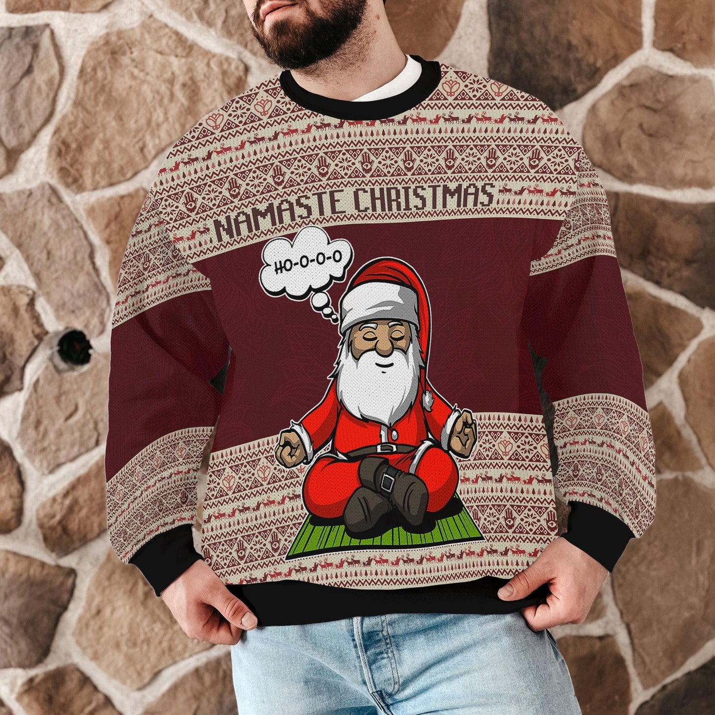 Namaste Christmas Ugly Sweater, Funny Yoga Santa Sweatshirt for Men Women, Holiday Meditation Xmas Jumper, Cozy Party Gift Sweater