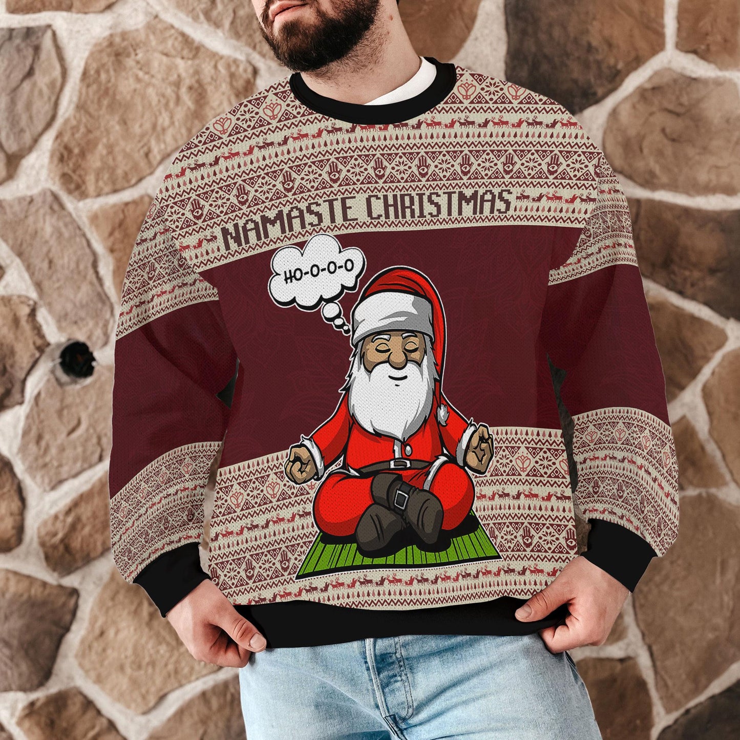 Namaste Christmas Ugly Sweater, Funny Yoga Santa Sweatshirt for Men Women, Holiday Meditation Xmas Jumper, Cozy Party Gift Sweater