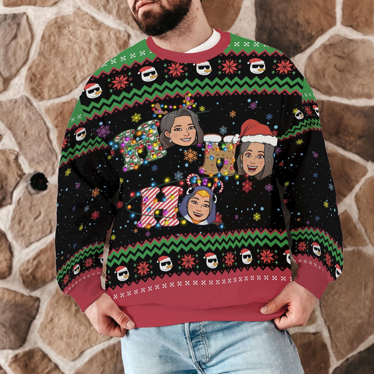 Custom Face Christmas Ugly Sweater, Personalized Ho Ho Ho Holiday Sweatshirt, Funny Xmas Party Jumper Gift for Men Women
