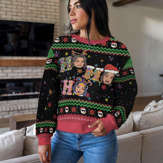 Custom Face Christmas Ugly Sweater, Personalized Ho Ho Ho Holiday Sweatshirt, Funny Xmas Party Jumper Gift for Men Women