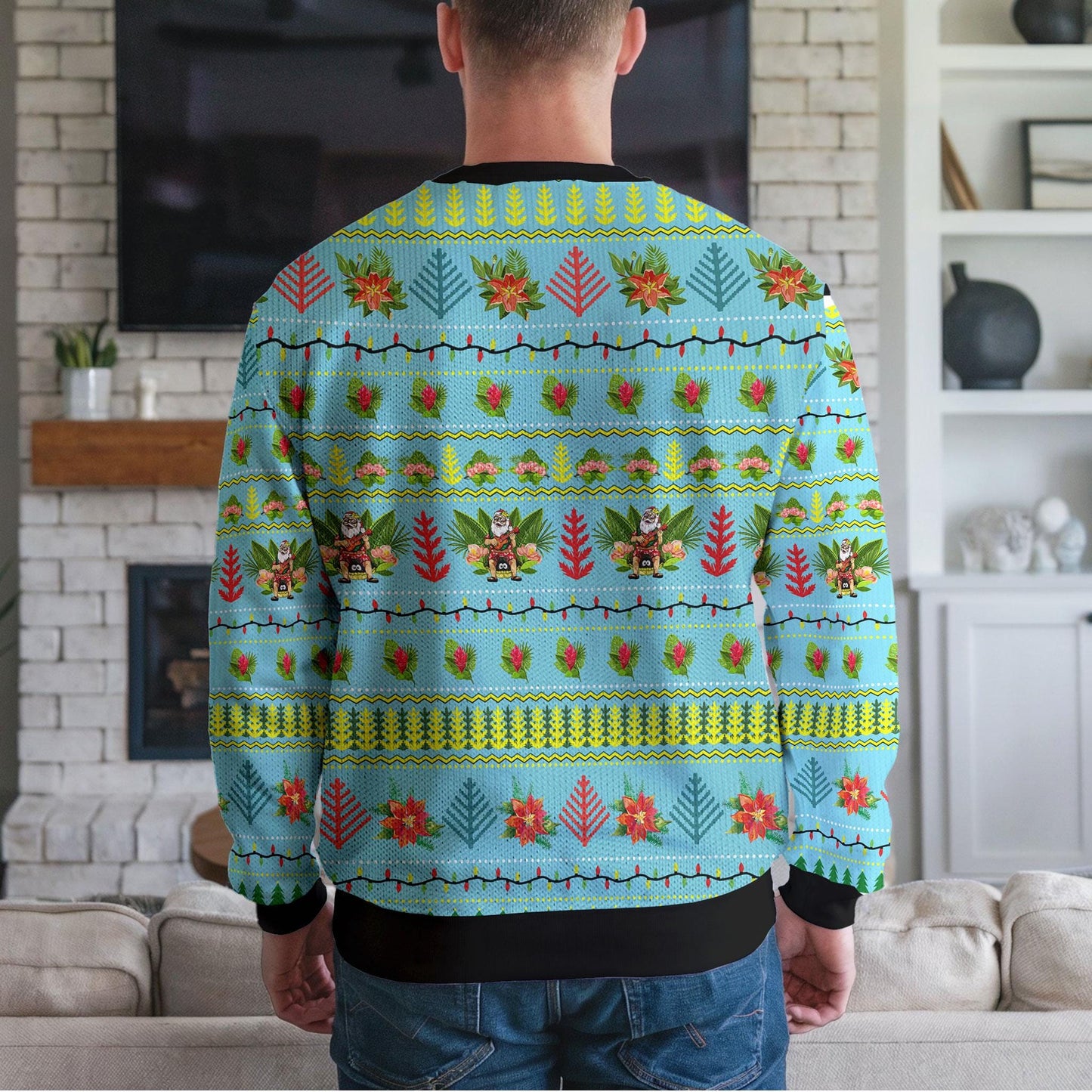 Hawaiian Santa Ugly Christmas Sweater, Funny Tropical Holiday Sweatshirt, Ukulele Christmas Jumper Beach Party Gift For Men Women