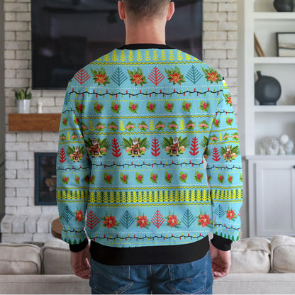 Hawaiian Santa Ugly Christmas Sweater, Funny Tropical Holiday Sweatshirt, Ukulele Christmas Jumper Beach Party Gift For Men Women