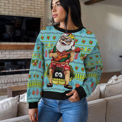 Hawaiian Santa Ugly Christmas Sweater, Funny Tropical Holiday Sweatshirt, Ukulele Christmas Jumper Beach Party Gift For Men Women