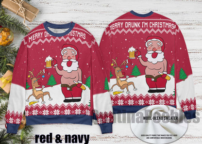 Merry Drunk Im Christmas Sweater, Funny Santa Holiday Drinking Ugly Sweater, Christmas Party Merry Drunk Xmas Tree Ugly Christmas Sweater