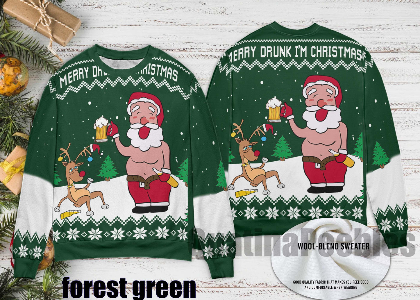 Merry Drunk Im Christmas Sweater, Funny Santa Holiday Drinking Ugly Sweater, Christmas Party Merry Drunk Xmas Tree Ugly Christmas Sweater