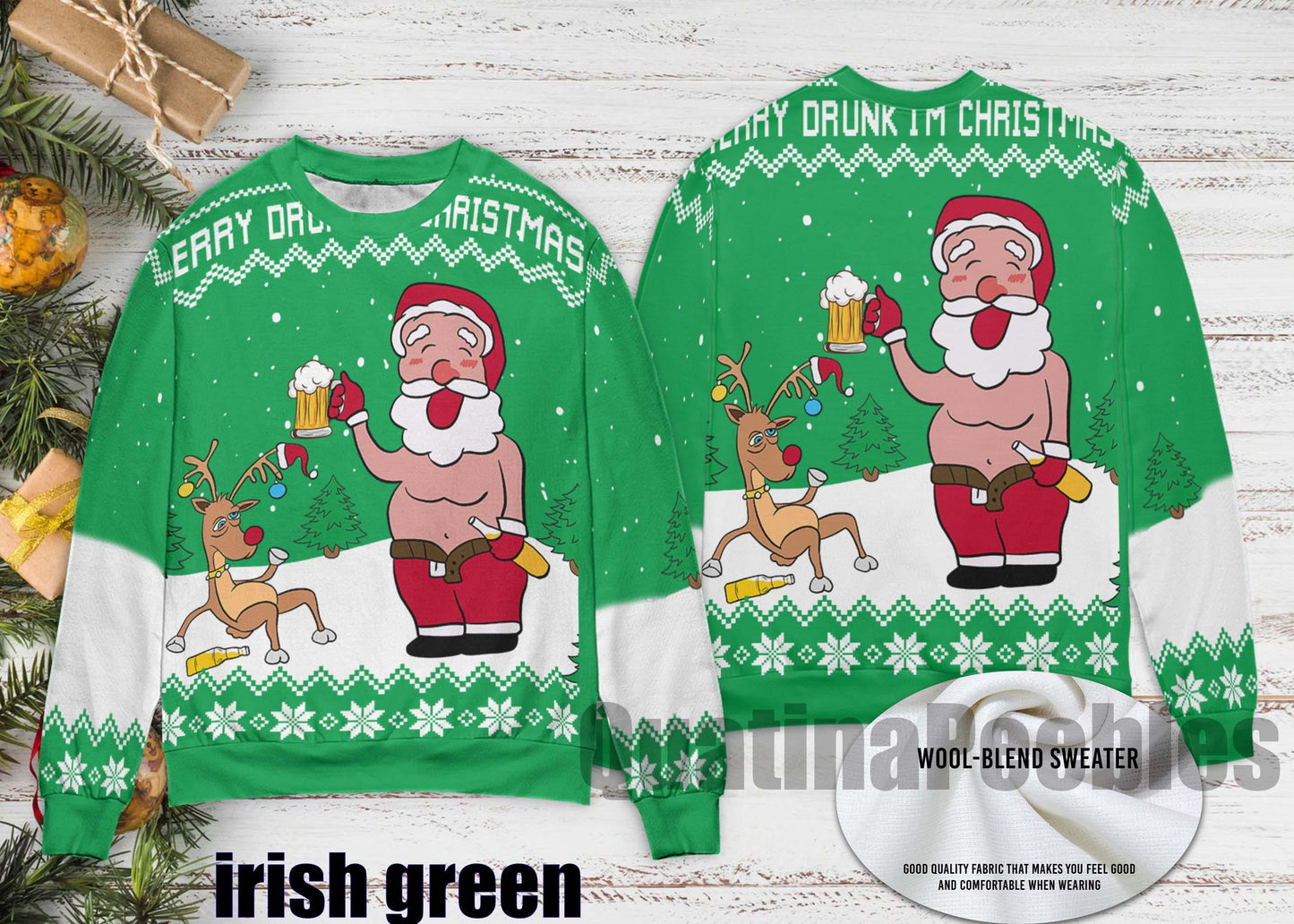 Merry Drunk Im Christmas Sweater, Funny Santa Holiday Drinking Ugly Sweater, Christmas Party Merry Drunk Xmas Tree Ugly Christmas Sweater