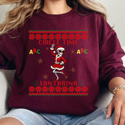 Ugly Christmas Sweater For Pre-K Teacher Christmas Skeleton Santa Sweatshirt Funny Christmas Sweater for Teacher Ugly Xmas Sweater