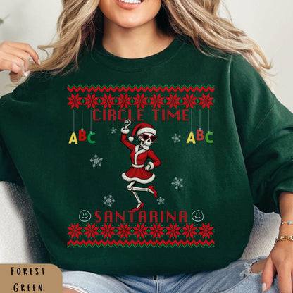 Ugly Christmas For Pre-K Teacher Christmas Skeleton Santa Sweatshirt Funny Christmas for Teacher Ugly Xmas
