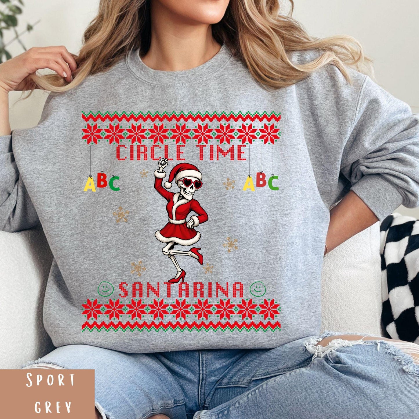 Ugly Christmas Sweater For Pre-K Teacher Christmas Skeleton Santa Sweatshirt Funny Christmas Sweater for Teacher Ugly Xmas Sweater