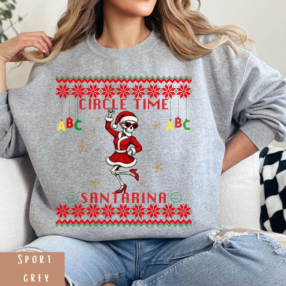 Ugly Christmas Sweater For Pre-K Teacher Christmas Skeleton Santa Sweatshirt Funny Christmas Sweater for Teacher Ugly Xmas Sweater