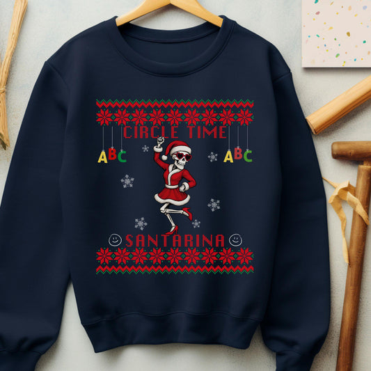 Ugly Christmas For Pre-K Teacher Christmas Skeleton Santa Sweatshirt Funny Christmas for Teacher Ugly Xmas