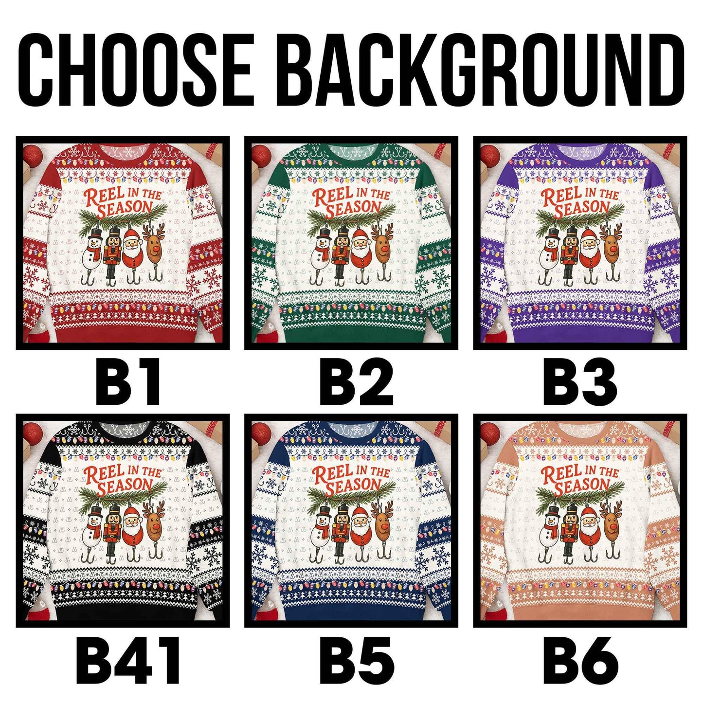 Funny Fishing Ugly Christmas Sweater, Reel in The Season Holiday Sweatshirt, Fisherman Xmas Jumper, Novelty Holiday Party Outfit