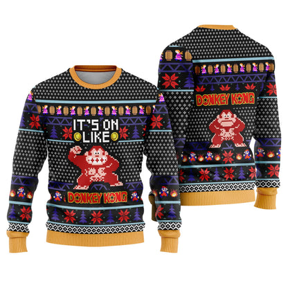 Donkey Kong Ugly Christmas Sweater, Mario Bros Holiday Ugly Sweatshirt, Retro Xmas Sweater, Donkey Kong Xmas Sweatshirt, Xmas Holiday Gift