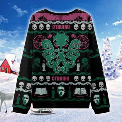 Cthulhu Ugly Christmas Sweater, Lovecraft Holiday Sweater, Horror Book Meme Sweater, Gothic Halloween Xmas Gift for Him Her