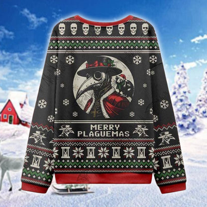 Plague Doctor Ugly Christmas Sweater, Gothic Holiday Meme Pullover, Merry Plaguemas Sweatshirt, Funny Dark Xmas Gift for Him Her