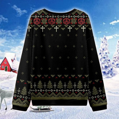 Jesus Saves Roll For Damage Ugly Christmas Sweater, Funny DnD Gamer Holiday Sweatshirt, Nat 20 Dice Christmas Jumper, Dungeon Master Gift