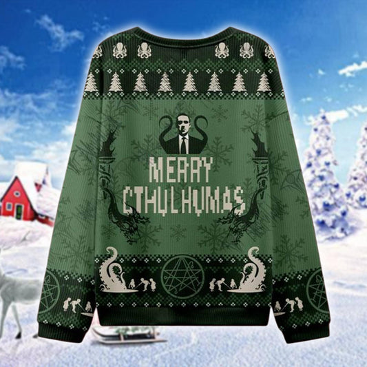 Cthulhu Vitruvian Man Ugly Christmas Sweater, Eldritch Holiday Horror Sweatshirt, Mythos Tentacle Monster Xmas Jumper, Lovecraft Fan Gift