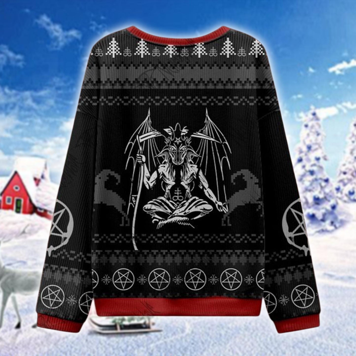 Merry Antichristmas Satan Claus Sweater, Gothic Baphomet Xmas Ugly Sweater, Dark Humor Holiday Jumper, Occult Christmas Gift for Him Her