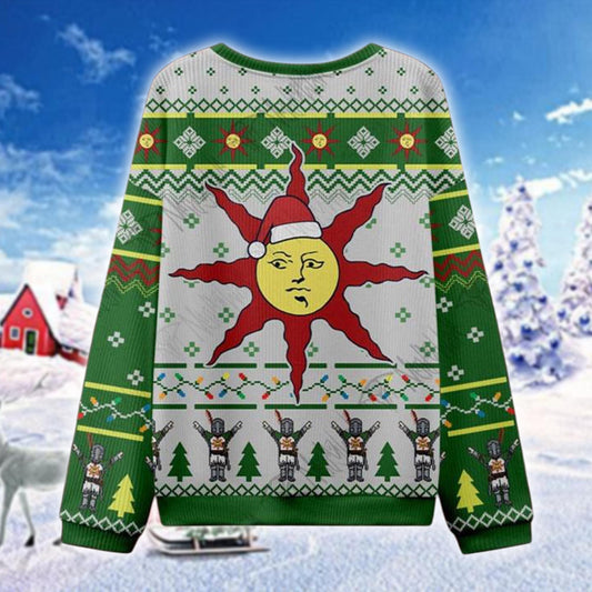 Praise the Sun Ugly Christmas Sweater, Solaire of Astora Holiday Jumper, Dark Souls Gamer Xmas Gift, Funny Geeky Christmas Sweater