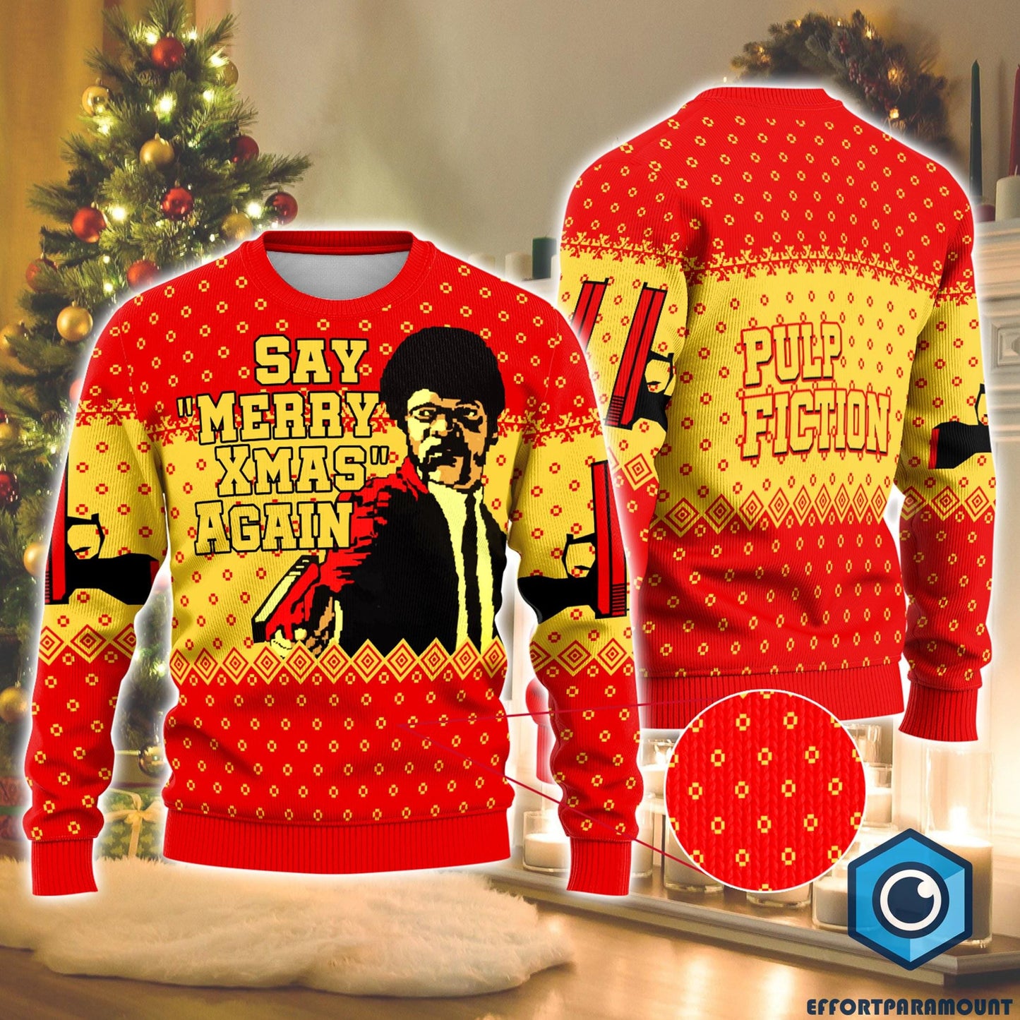 Pulp Fiction Ugly Christmas Sweater, Pulp Fiction Say "Merry Xmas" Again Sweatshirt, Pulp Fiction Christmas Sweatshirt