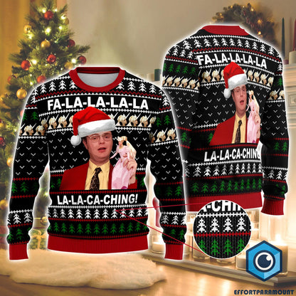 The Office Dwight Schrute Ugly Christmas Sweater, La La La Ca Ching The Office Christmas Sweater, The Office Christmas Gift for Fans