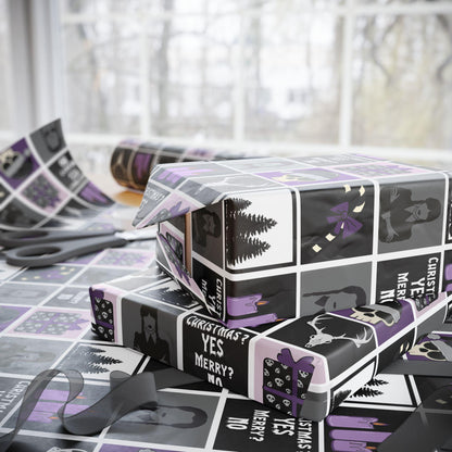 Wednesday Christmas Wrapping Paper: Xmas Goth Black Purple Gift Wrap