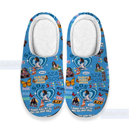 SZA Music 3D All Over Printed Slippers, SZA Slippers, Custom Rubber Slippers, Winter Slippers, Lightweight Rubber Sole, Cotton Slipper