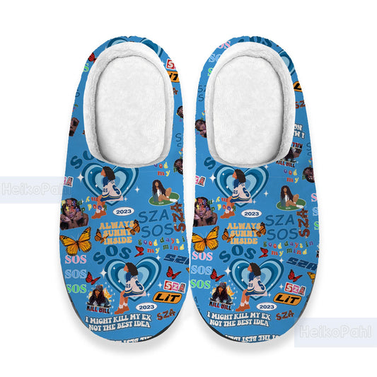 SZA Music 3D All Over Printed Slippers, SZA Slippers, Custom Rubber Slippers, Winter Slippers, Lightweight Rubber Sole, Cotton Slipper