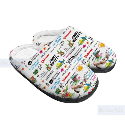 Jimmy Buffet Music 3D All Over Print Slipper, Custom Rubber Slipper, Winter Slipper, Lightweight Rubber Sole, Cotton Slipper, Music Gift