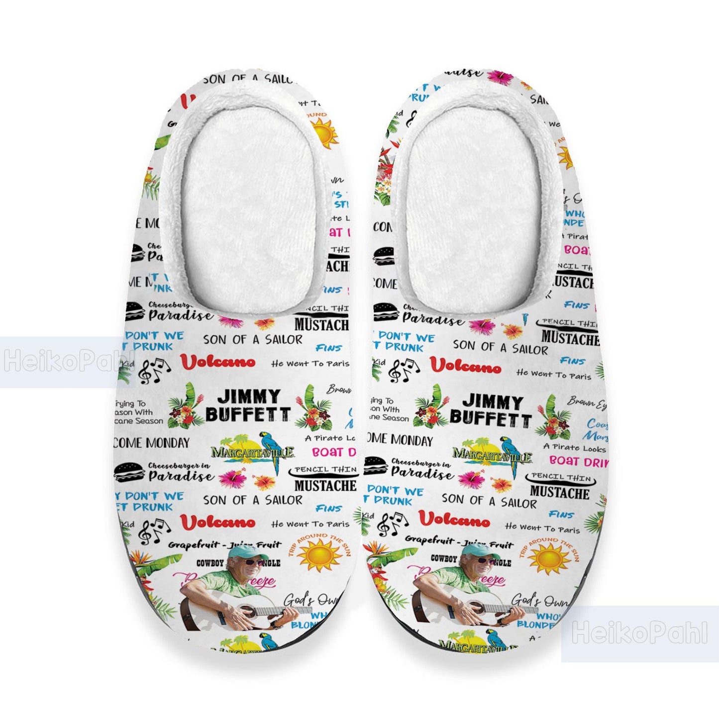 Jimmy Buffet Music 3D All Over Print Slipper, Custom Rubber Slipper, Winter Slipper, Lightweight Rubber Sole, Cotton Slipper, Music Gift