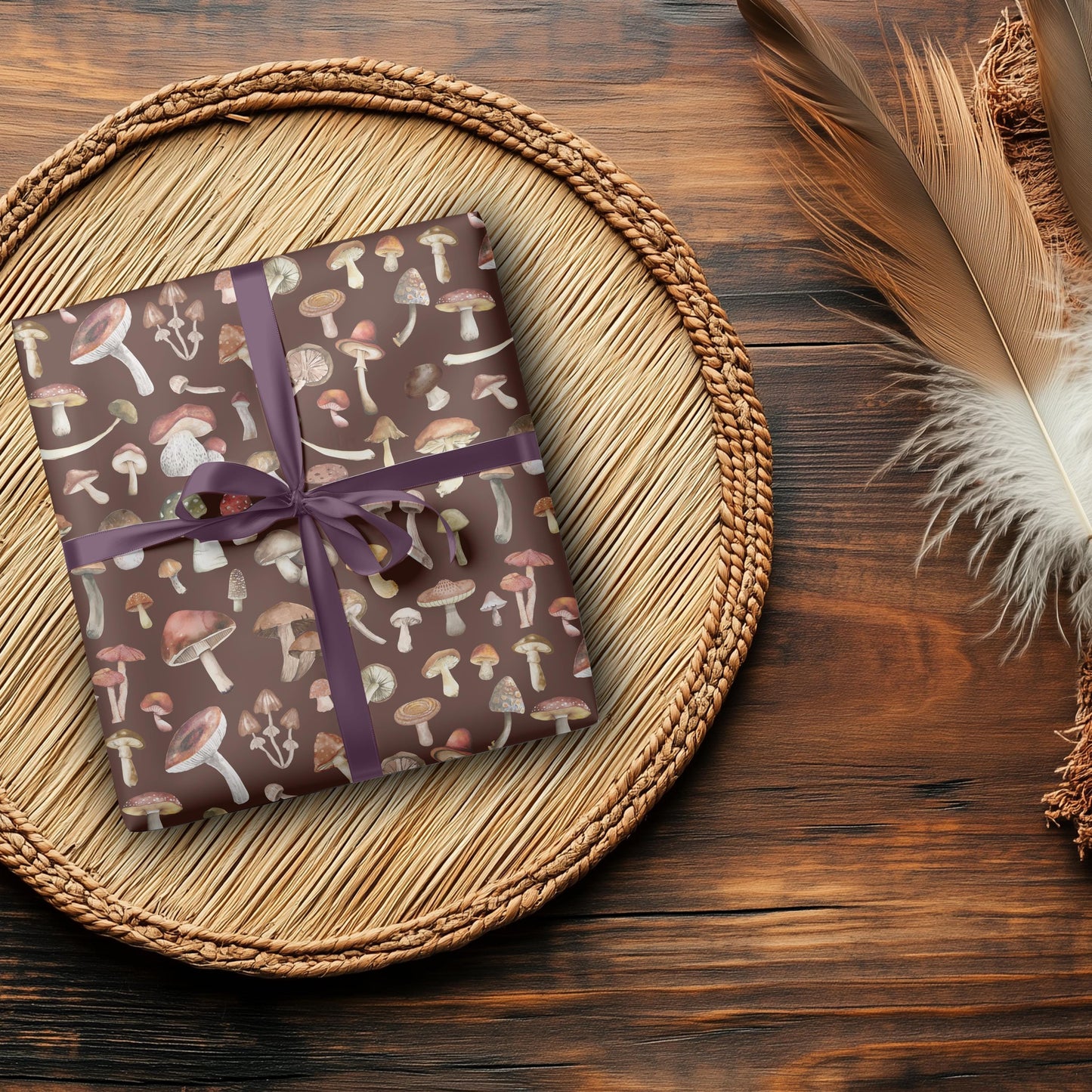 Mushroom Gift Wrap: Boho Earthy Colors Natural Wrapping Paper