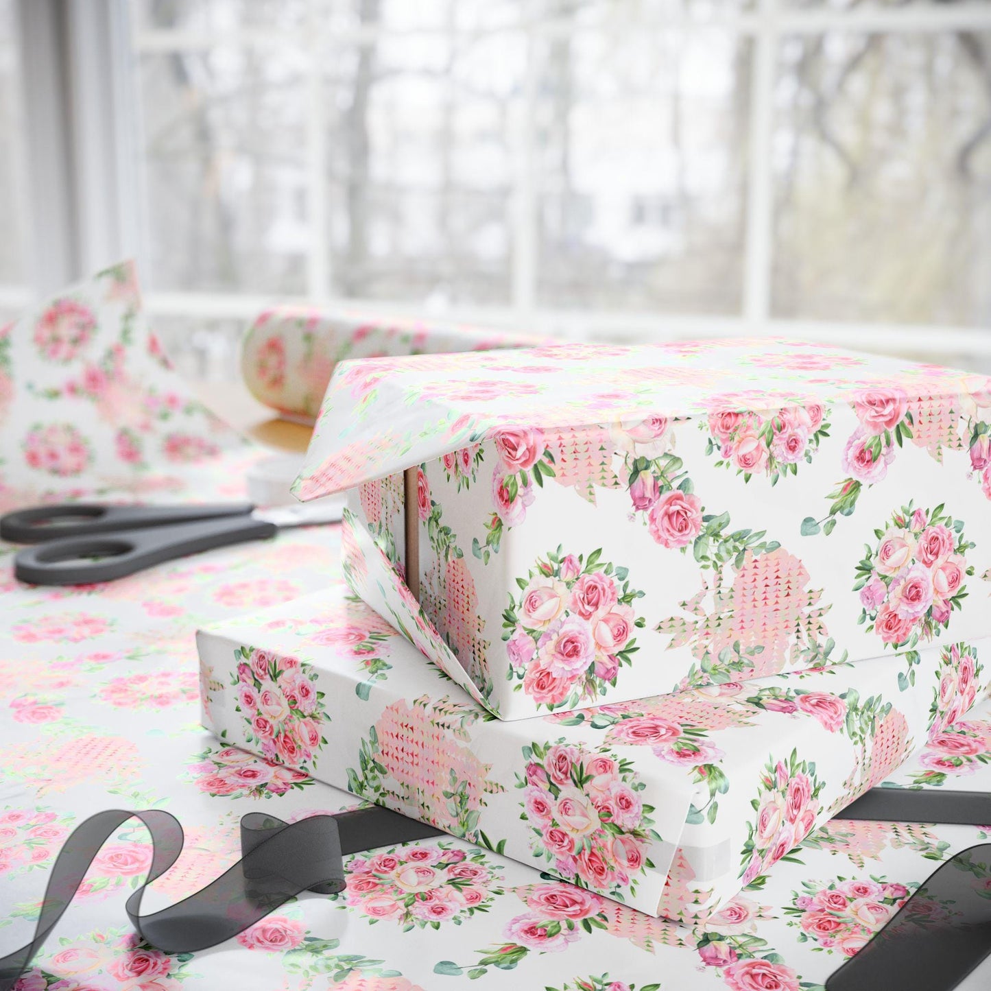 Pink Floral Wrapping Paper: Coquette Preppy Gift Wrap
