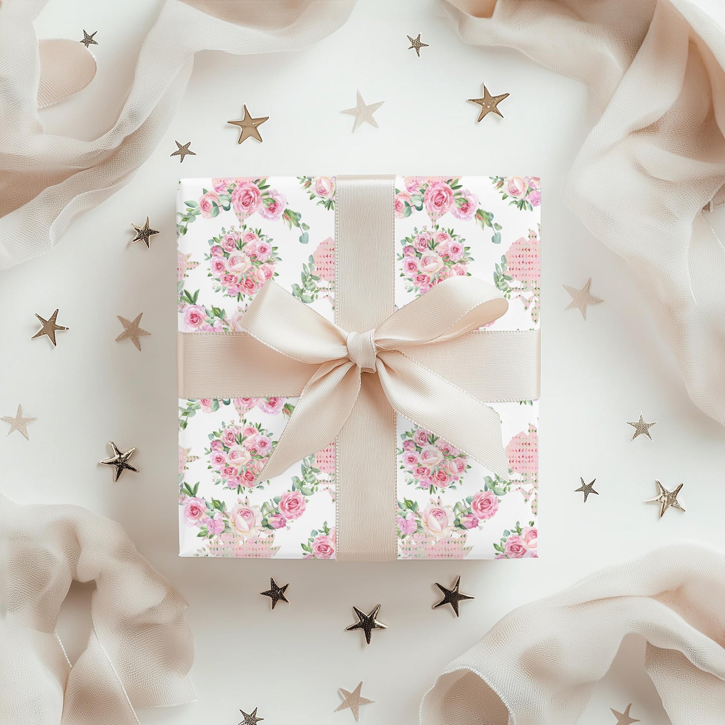 Pink Floral Wrapping Paper: Coquette Preppy Gift Wrap
