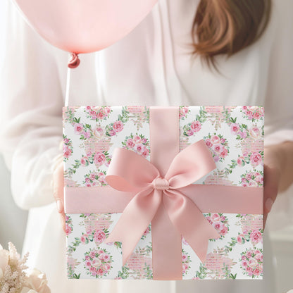 Pink Floral Wrapping Paper: Coquette Preppy Gift Wrap