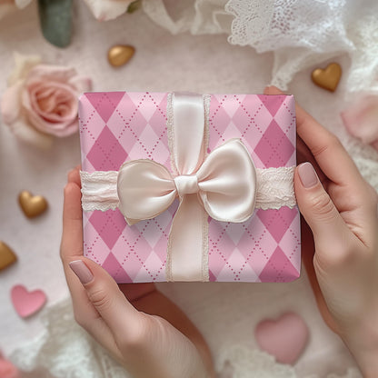 Pink Argyle Wrapping Paper: Preppy Girly Gift Wrap