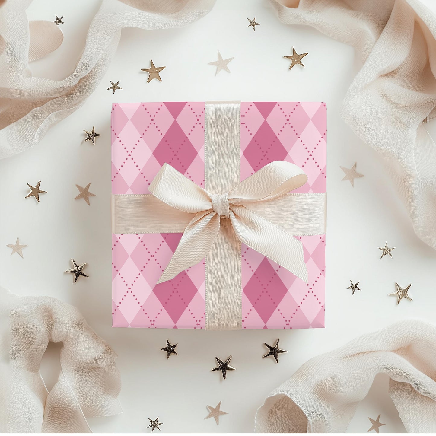 Pink Argyle Wrapping Paper: Preppy Girly Gift Wrap