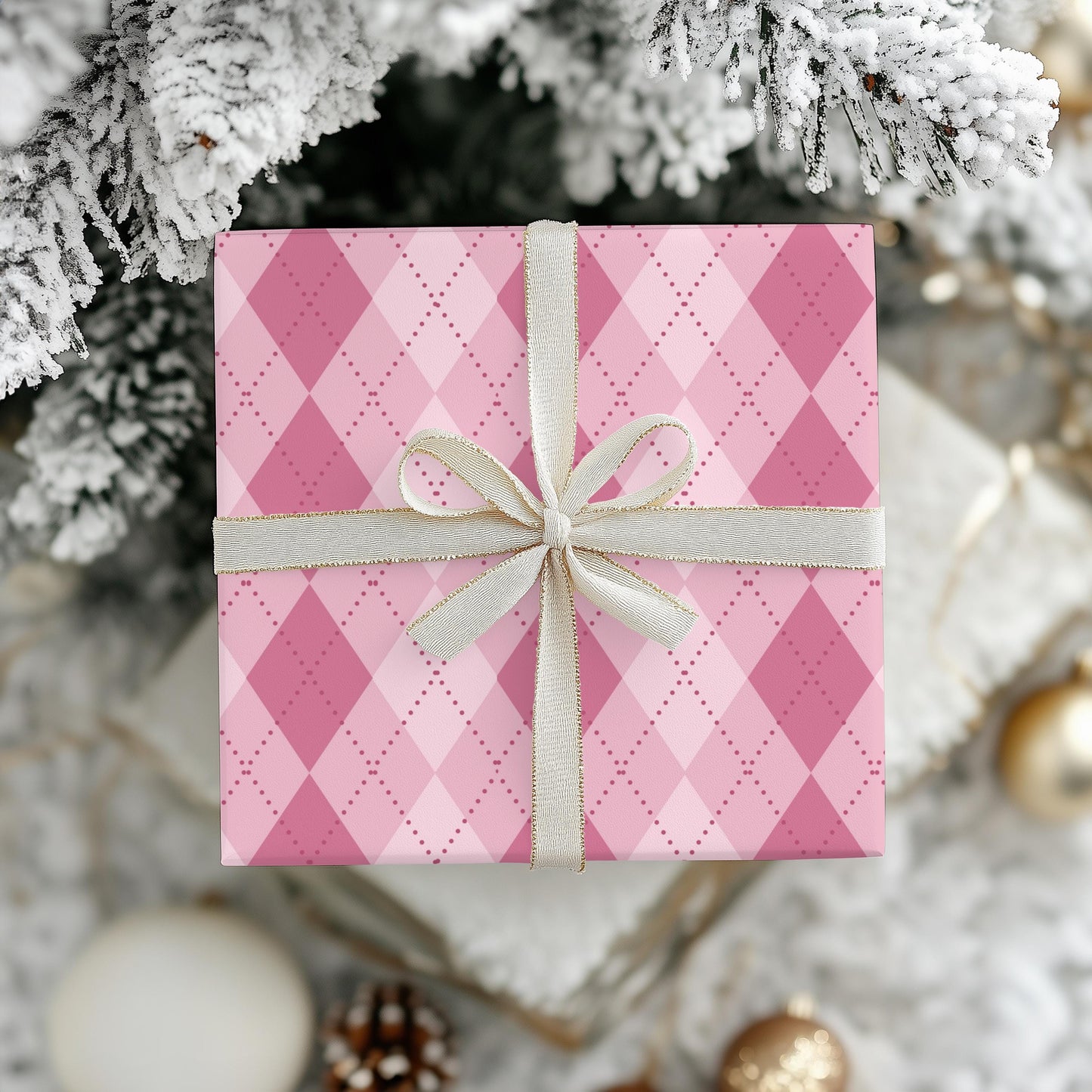 Pink Argyle Wrapping Paper: Preppy Girly Gift Wrap