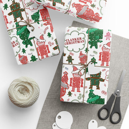 Kids Christmas Wrapping Paper: Funny Robot Ornament Design, Clanker Christmas